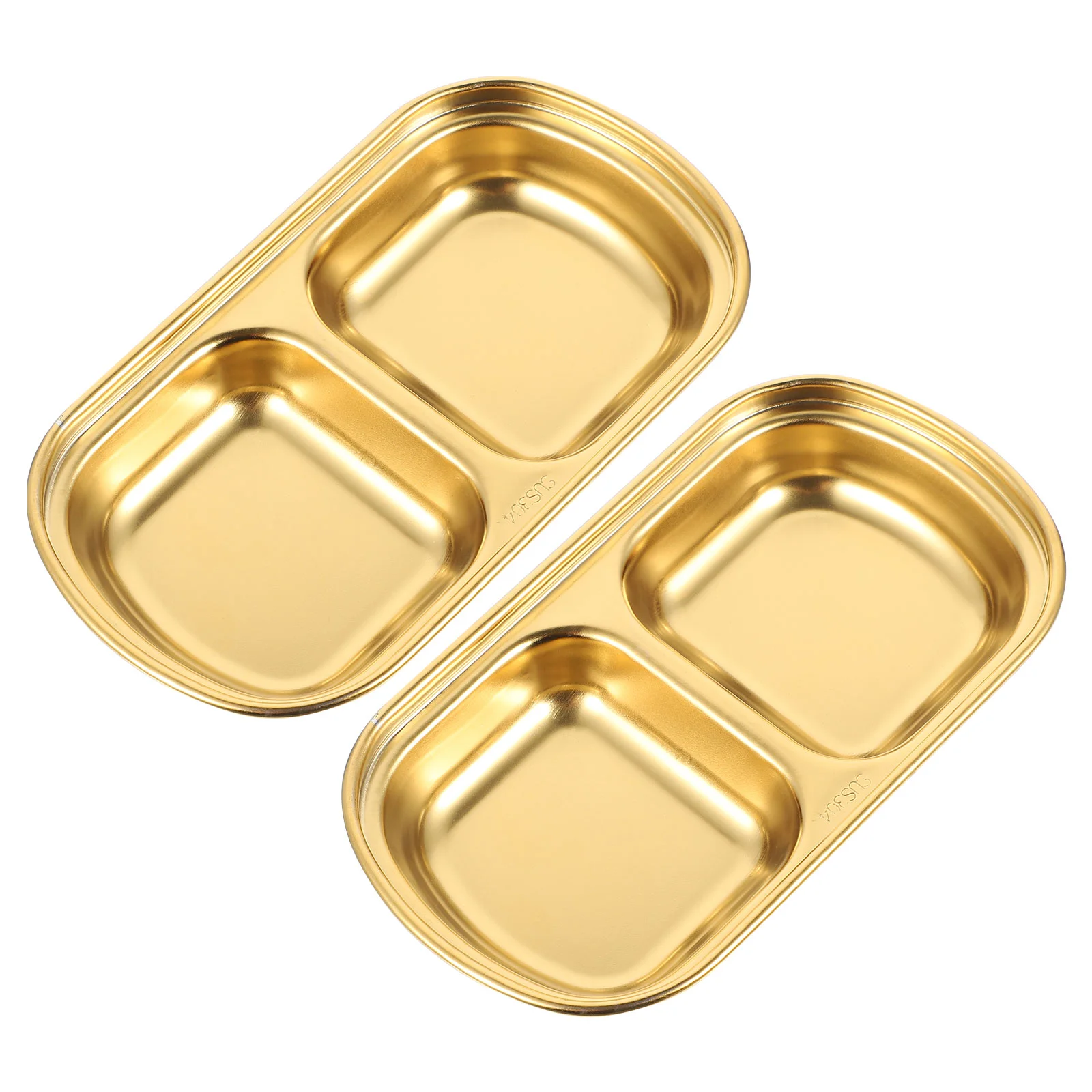

2 Pcs Cookie Container Fruit Bowl Double Compartments Sauce Saucer Grid Appetizer Plate Dish Stainless Steel Two Dishes