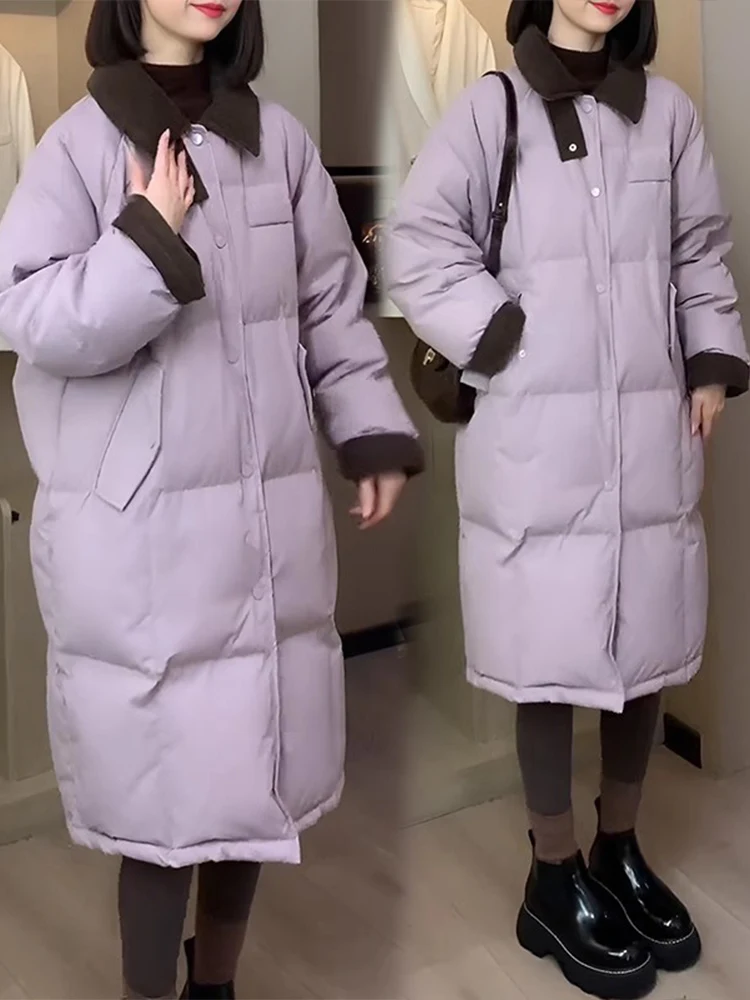 Женское пуховое пальто средней длины на хлопковой подкладке новинка зимы 2024