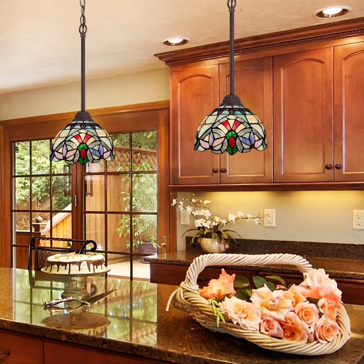 

Tiffany Mini Pendant Light Home Decor Lamp Blue Victorian Style Stained Glass Hanging Lamp For Kitchen Island Dining Room Bar