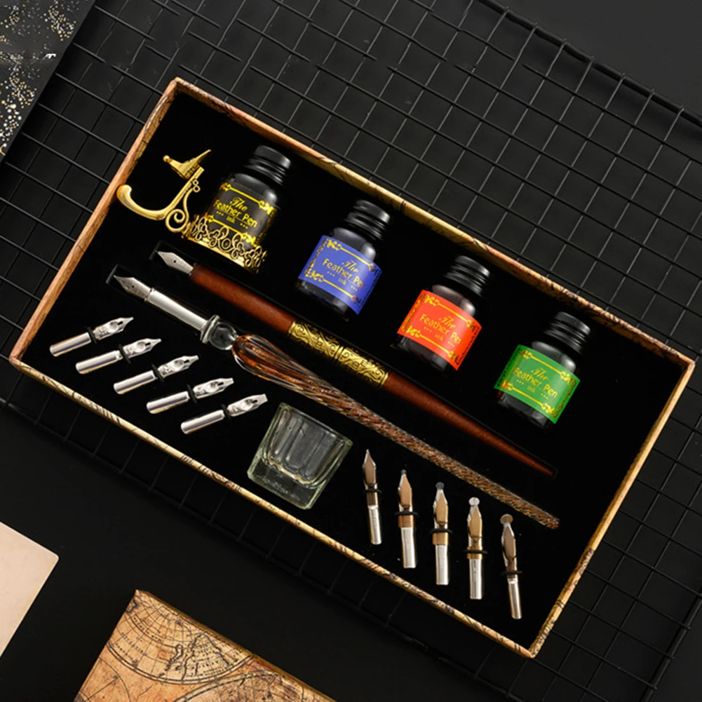 

Retro European Dip Pen Sets Fountain Set Star Starry Sky Glass Writing Student English Ink Calligraphy Pen Stationery Gift Hot