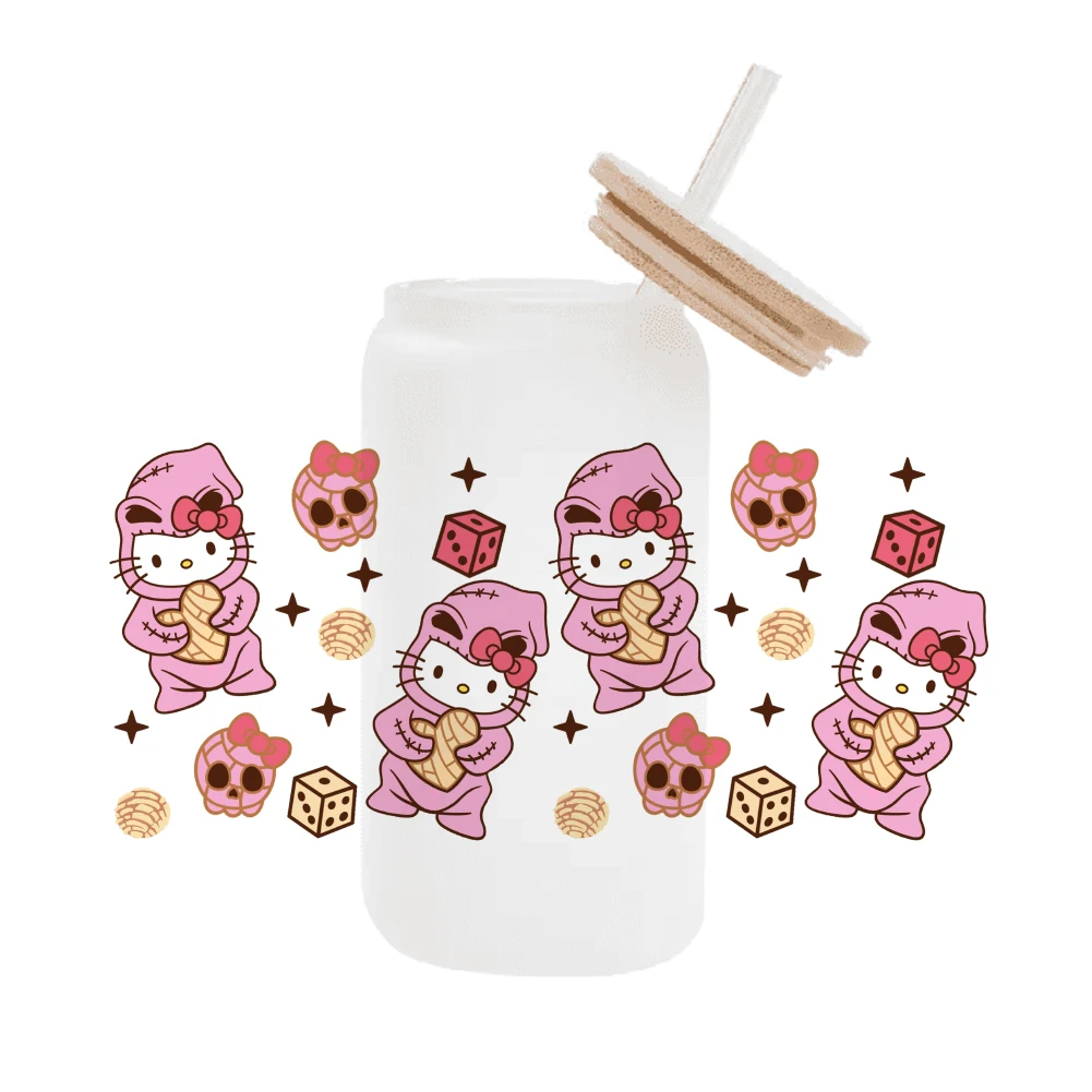 Хэллоуин Hello Kitty розовый мультфильм для Libbey 16oz банка стекло 3D водонепроницаемый UV