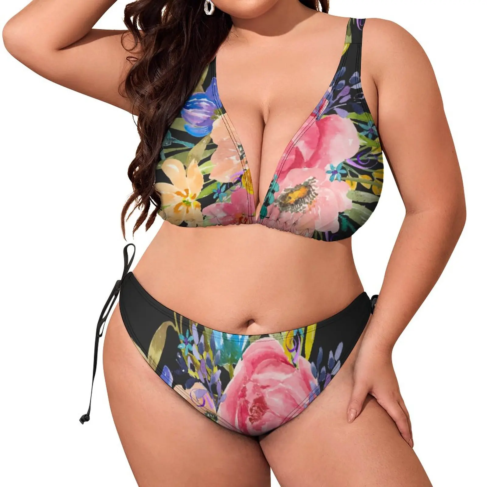 

Sexy Watercolor Flower Bikinis Set Rose Floral Bouquet Bikini Swimsuit Push Up Classic Swimwear Graphic Bathing Suit Beachwear