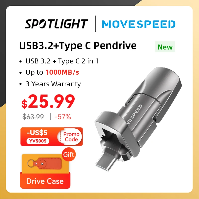 Movespeed 1000 Mb/S Pen Drive A Stato Solido Usb3.2 Gen 2 Type C Flash Drive 1Tb 512Gb 256Gb 128Gb Pendrive Per Pc Smartphone Tablet