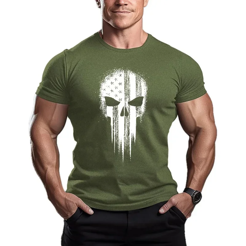 Мужская хлопковая футболка с короткими рукавами модная мужская черепом