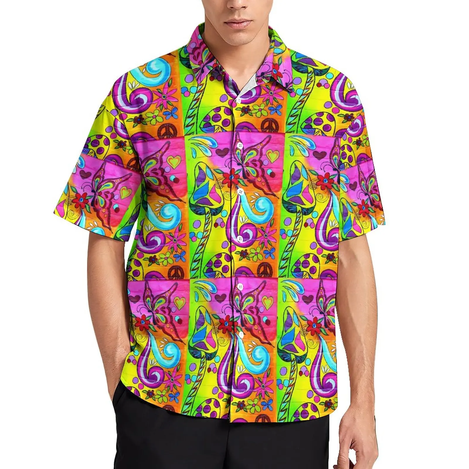 

Magic Mushroom Blouses Men Psychedelic Mushrooms Casual Shirts Hawaiian Short-Sleeve Graphic Streetwear Oversized Vacation Shirt