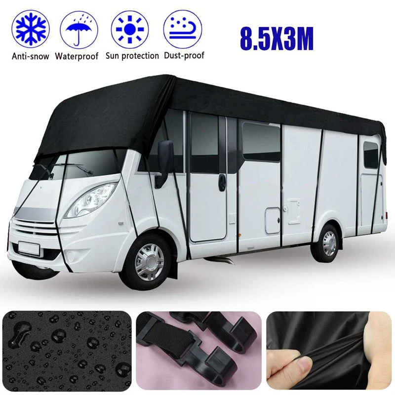 

Caravan RV Roof Protective Cover Protection Tarpaulin 210D Waterproof with 26Pcs Windbreak Belts for RV Caravan