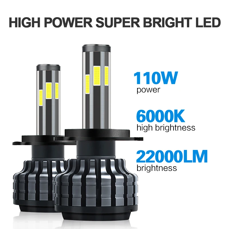 

H4 LED HEADLAMPS 12V Car Lights 22000LM 6 Sides Bulbs Canbus Motorcycle Lamps 3 Color Super Bright Easy Install Longer Life 2Pcs