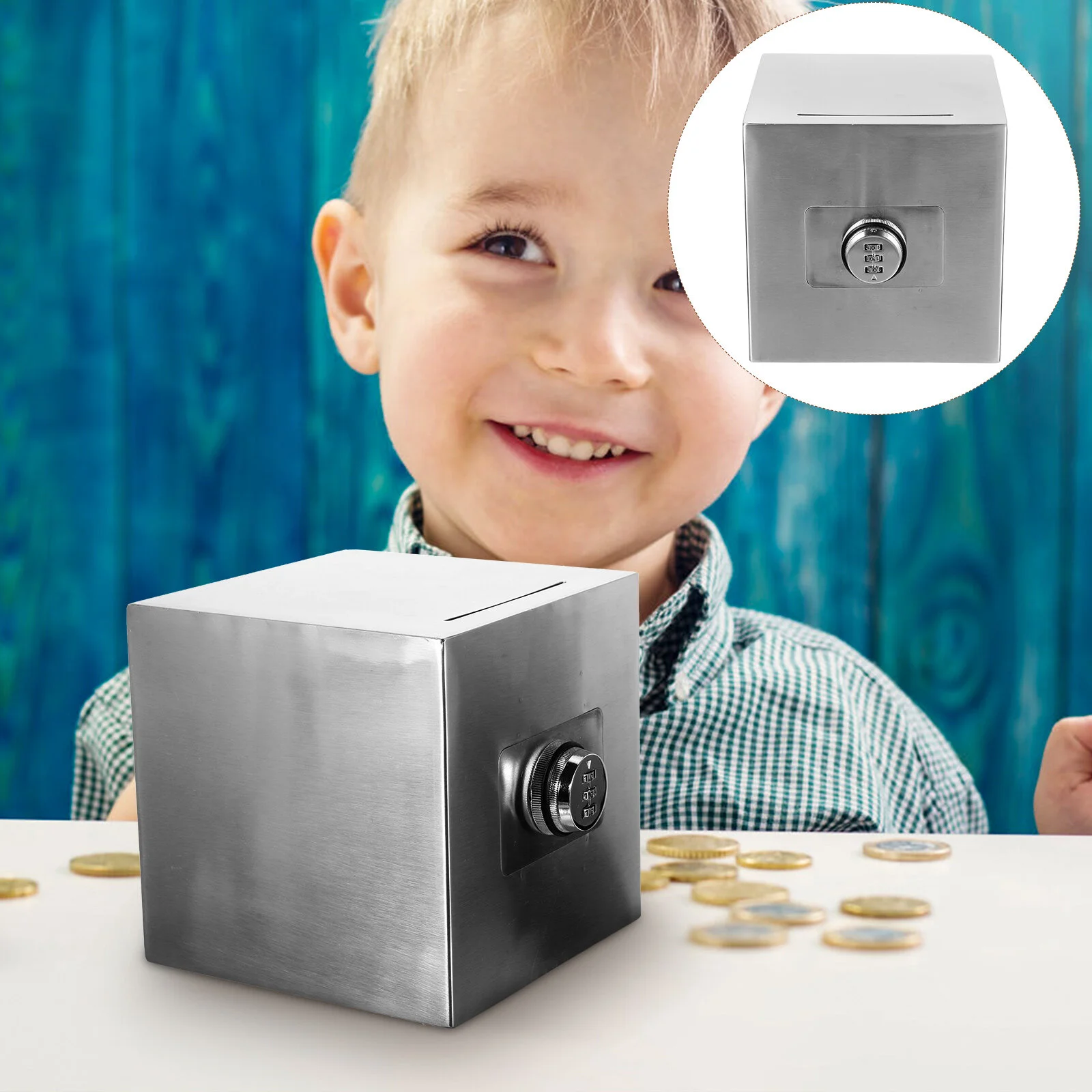 

Storage Box Unique Piggy Bank Savings Big Adults Kids Stainless Steel Metal Coins Piggie Large Safe Lock