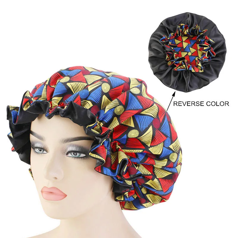 

African flower Print Satin Bonnet Sleep Cap Extra Large Elastic Lined Ankara Bonnets Hair Care Cap Head Wrap Turban Chemo Hat