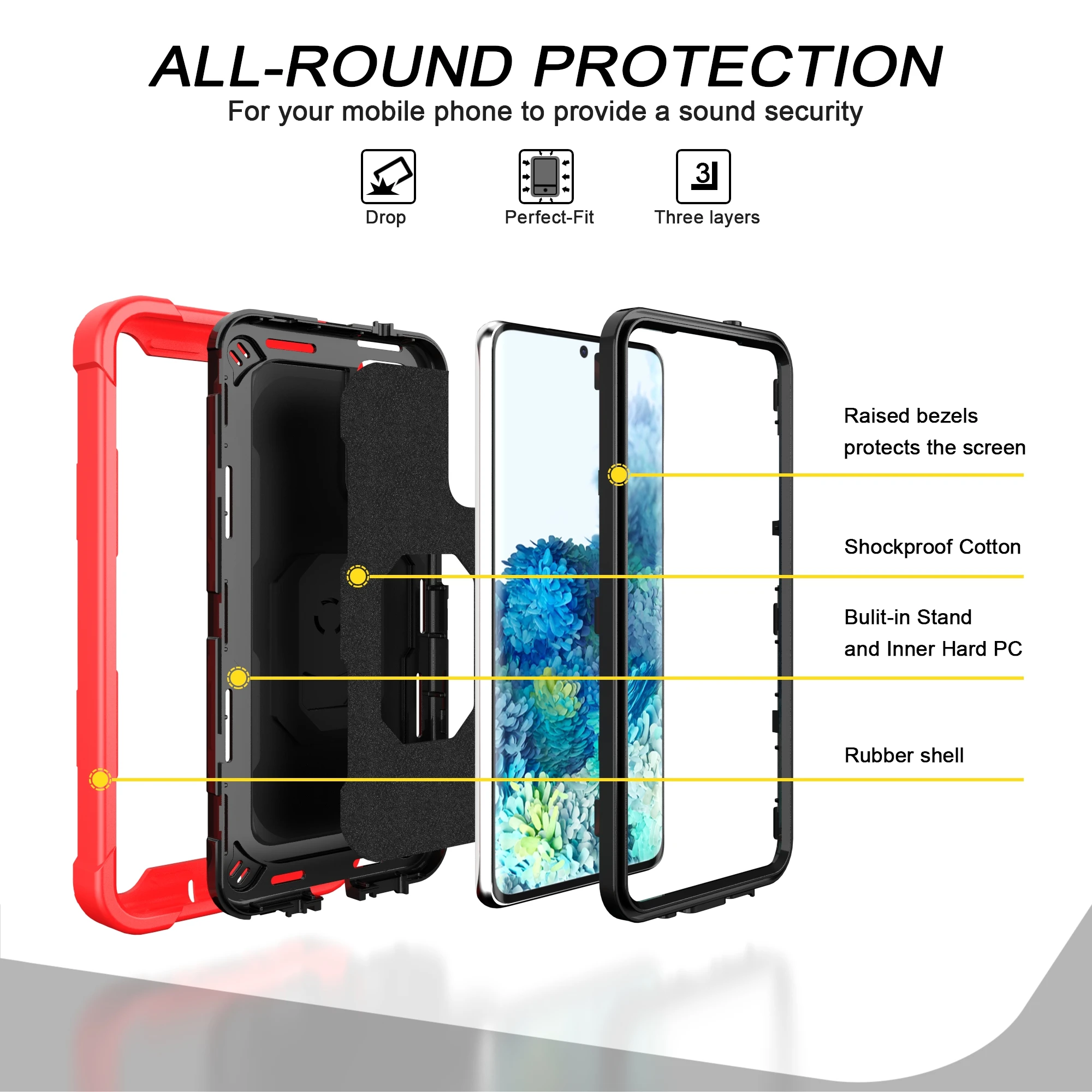 Shockproof Phone Case For Samsung Galaxy S20 Fe 5g Stand 3-in-1 Drop Protective Cover For A12 A32 A52 A72