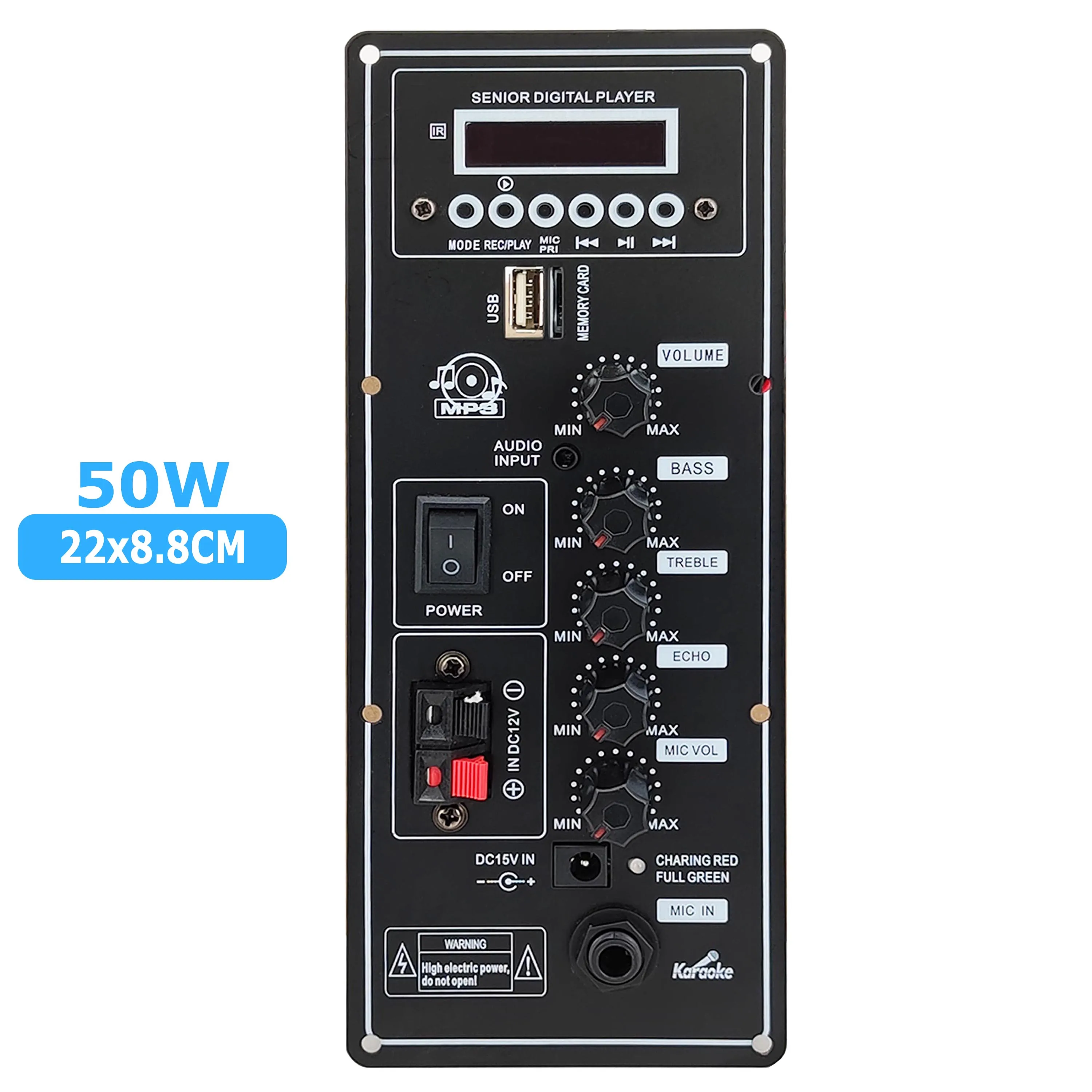 12V Amplifier Board Square Dance Speaker Amplifier Support Bluetooth AUX TF-Card U-Disk Recording 6-12Inch Speaker 50W