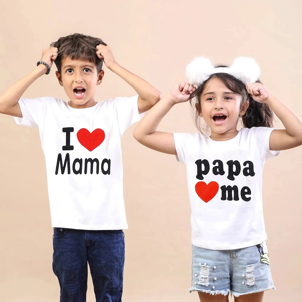 

I Love Mama Letter Print T Shirt Children Funny Summer Tops Cartoon T-shirt Papa Love Me Pattern Kid Boys Girls Unisex Tshirts