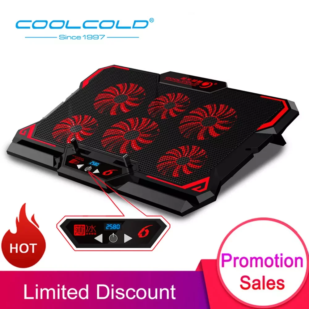 

17 inch Gaming Laptop Cooler Six Fan Led Screen Two USB Port 2600RPM Laptop Cooling Pad Notebook Stand for Laptop