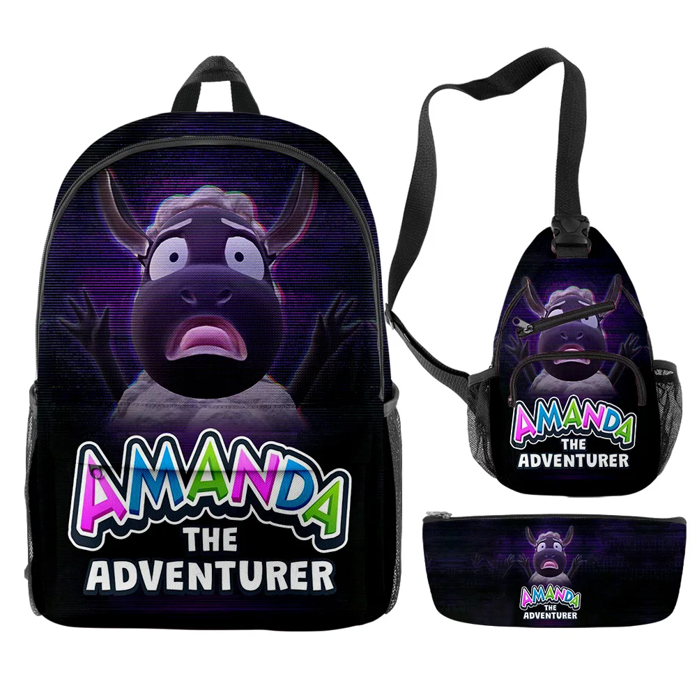 

Amanda the Adventurer Cartoon Backpacks 3 Pieces Sets Zipper Daypack Unisex Traval Bag Student School Bag