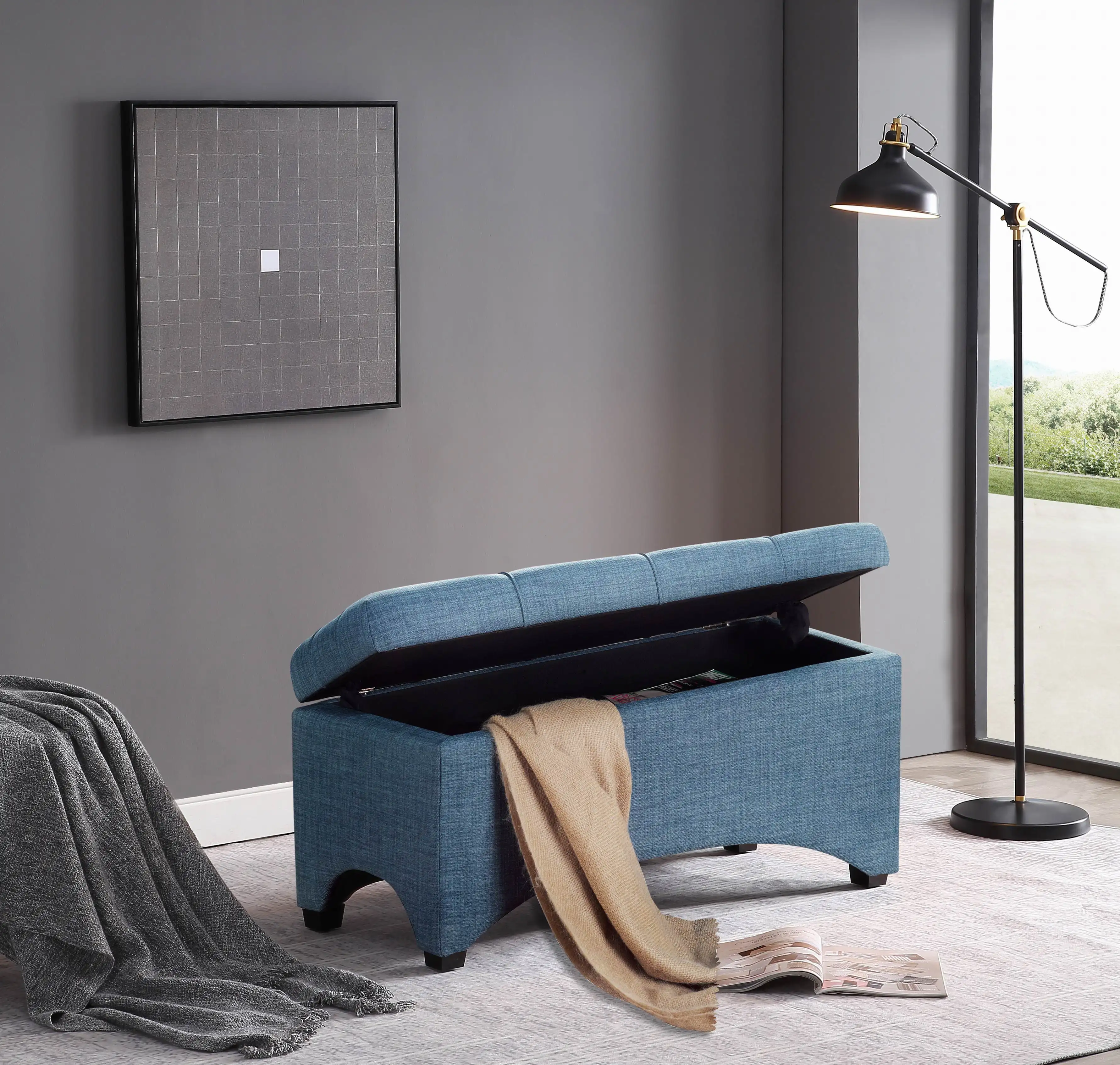 

Homes and Gardens Pintucked Storage Bench, Blue