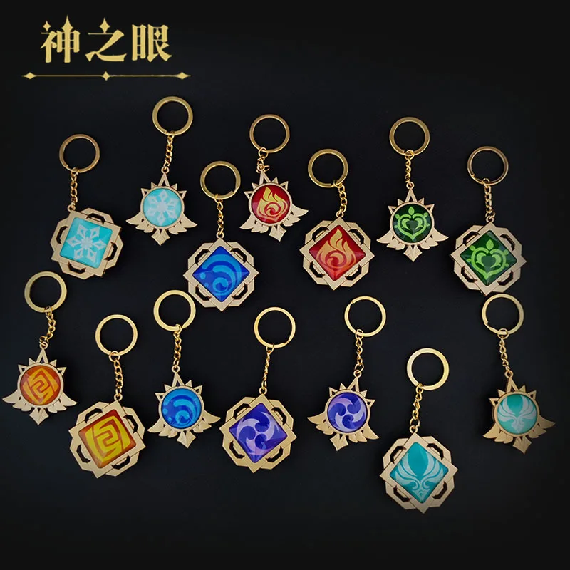 

Game Genshin Impact Cosplay Genshin Vision Keychains Metal Jewelry 7 Element Weapon Bag Pendant Prop Eye of God Key Ring Gift