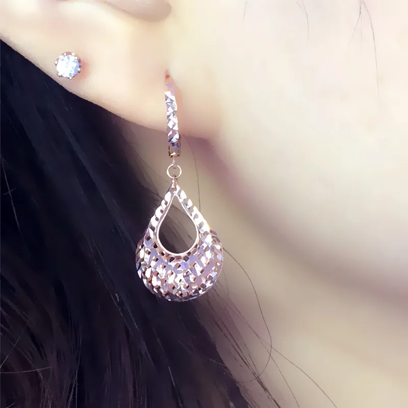 

585 purple gold for wedding earings Plated 14K rose gold hollow water drop earrings for women simple and elegant jewelry