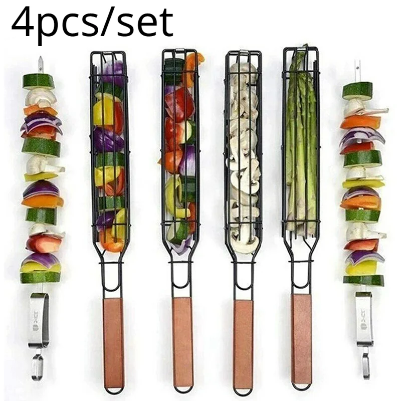 

Переносная корзина для барбекю и гриля, антипригарная корзина из нержавеющей стали для гриля и барбекю, кухонные инструменты, 4 шт./комплект