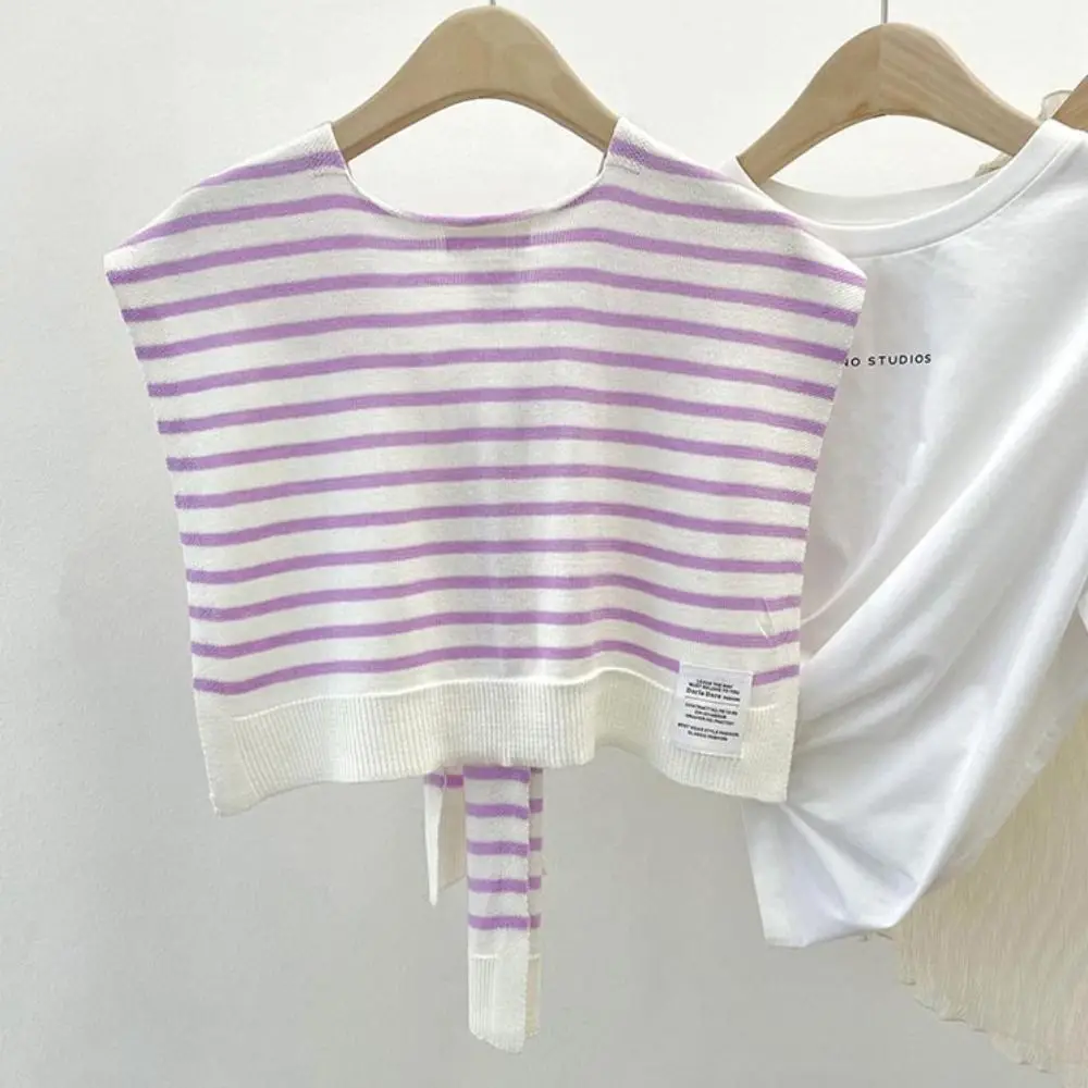 Вязаная шаль в полоску с завязками корейском стиле яркий цвет защитный шарф для