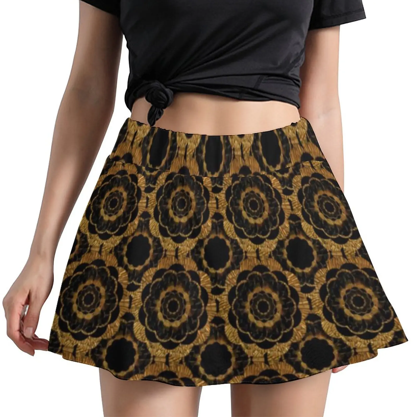 

Retro Mandala A-line Skirt Lady Gold Floral Print Kawaii Mini Skirts High Waist Vintage Streetwear Casual Skirt Big Size 5XL 6XL
