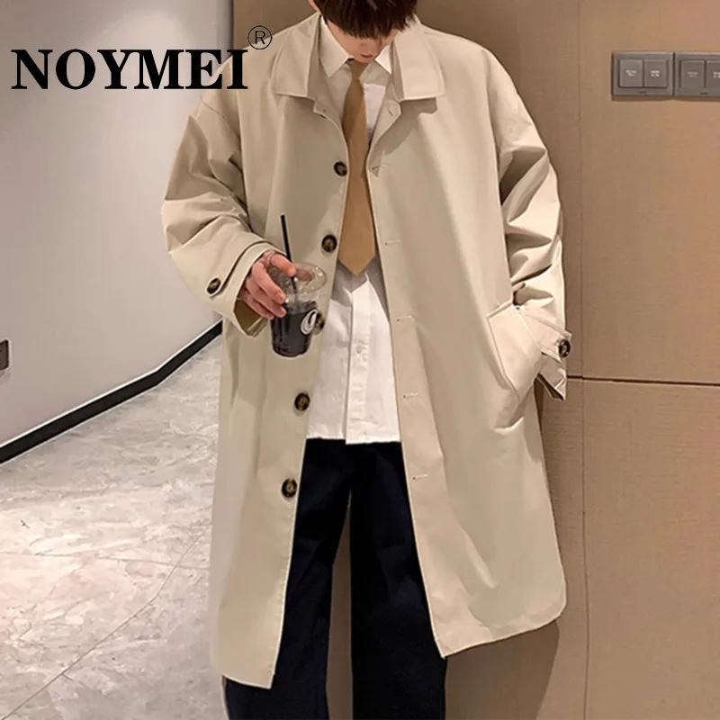 

NOYMEI Mid Length Men Coat Korean Style Trend Simple Solid Color Casual Windbreakers Loose Autumn New Knee High Overcoat WA2689