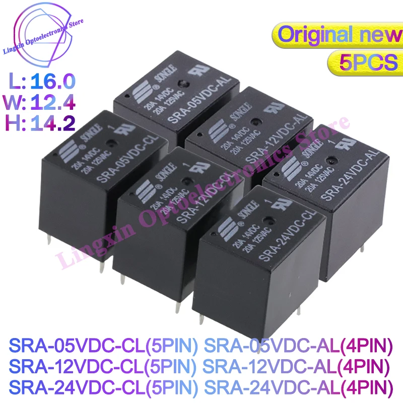 

5Pcs SRA-05VDC 12VDC 24VDC -AL -CL SRA-05VDC-CL SRA-24VDC-AL 4Pin 5Pin 20A Power Relay PCB Type In stock Black Automobile Relay