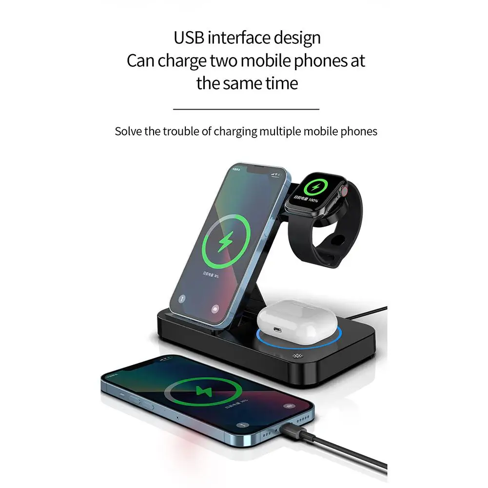 

4-in-1 Wireless Charger Stand 15w Fast Charging Dock Station Compatible For Mobile phone Headphone Smartwatch