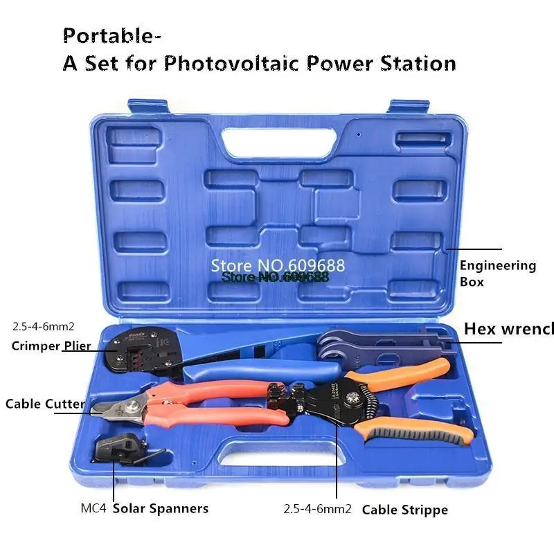 

Обжимные Щипцы для четырех солнечных батарей IWS-2546S MC, набор инструментов с зачисткой, резаком, четырьмя гаечными ключами и штампами MC для обжима 2,5/4/6 мм2