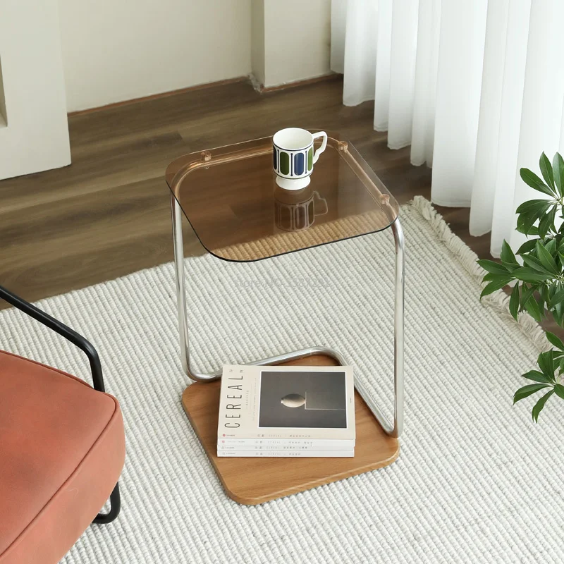 

Sofa Side Table Modern Minimalist Glass Creative Light Luxury Living Room Small Coffee Tables Bedroom Bed Side Table muebles