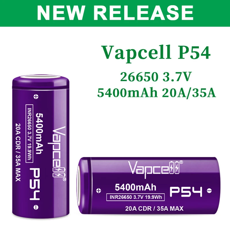 2 шт./лот оригинальная батарея Vapcell INR 26650 P54 G53 K54 высокая емкость 5400 мАч
