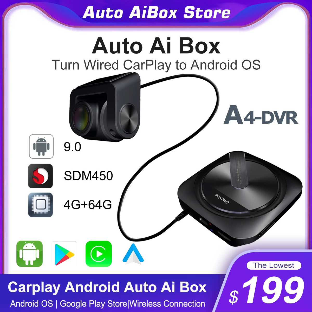 

Ownice Carplay Box Ai A4 Mini Smart Android Auto Wireless Dash Cam 1080P for Netflix Spotify Audi Benz Kia Volvo VW Ford Toyota