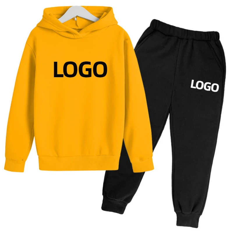 Custom LOGO Child Tracksuit 2Piece Set Boys Girls Fleece Kid Sportswear 4 to14 Years for Teenagers Jogging Hoodies + Sweatpants
