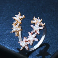 top quality beautiful gold silver colour ring adjustable pentagram cubic zirconia womens rings luxury brands jewelry gift