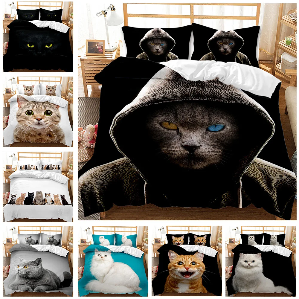 

Cats Duvet Cover Set King Size For Girls,Cute Realistic Cat Pattern Comforter Cover Child Pet Pattern Quilt Cover Bedroom Decor