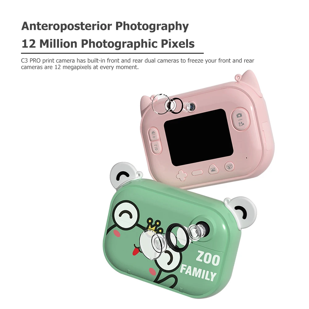 

12MP Instant Camera Dual Lens 2.4 Inch IPS Screen Kids Photo Camera with Lanyard Pen Kid Instant Print Camera Birthday Gift Kits
