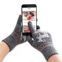 lady snow deer knitted thicken gloves full finger touch screen mittens xmas gift