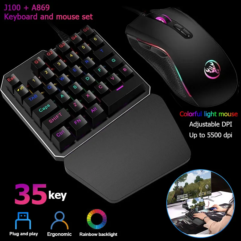 

Keyboard Mouse Set 35 Keys Mini USB Wired 3200DPI 7 Buttons LED Optical Gaming Keyboard Mouse Combos for Desktop PC Laptop Gamer