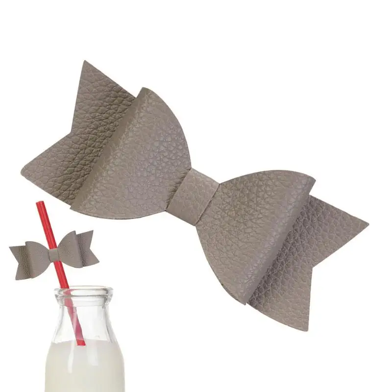 

Straw Bow Topper Reusable Drinking Straw Toppers Artificial Leather Drinking Straws Bow Ties Decorative Cocktail Drinking Straws