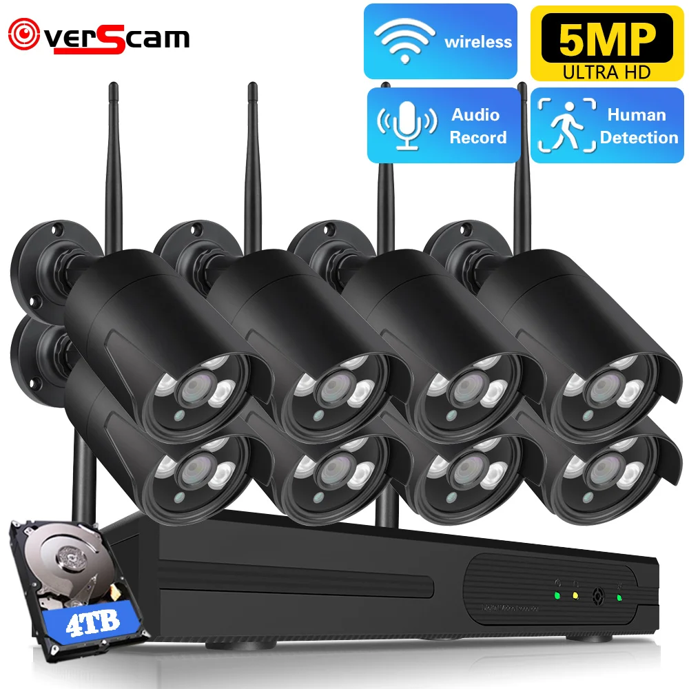 

Overscam 5MP H.265+ Wireless Cameras Monitoring Wifi Set 8CH CCTV Security NVR WIFI Camera Kit Remote Viewing 4TB HDD IP66