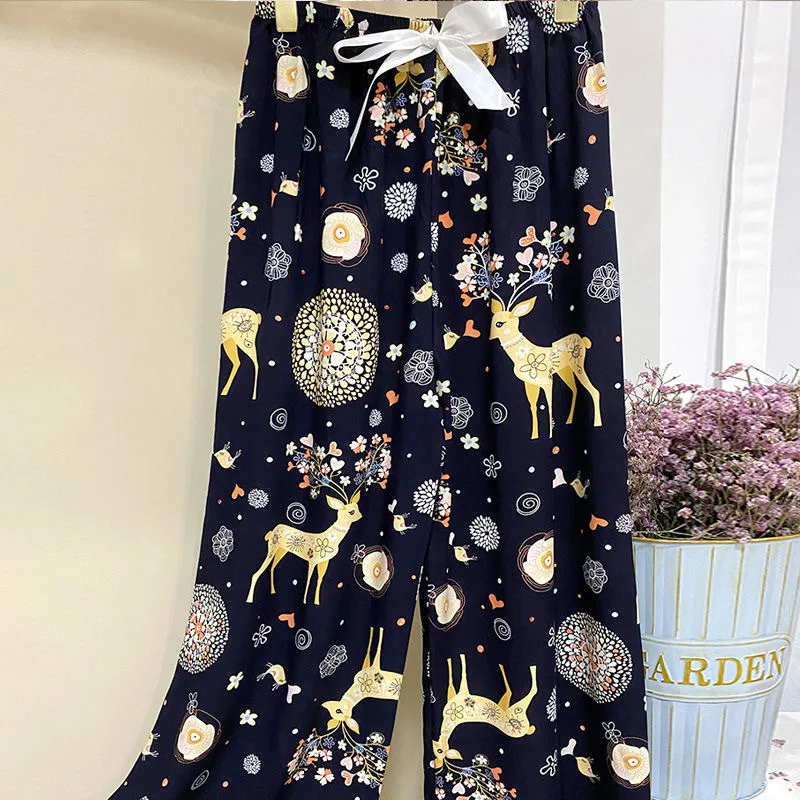 Cotton Silk Pajama Pants Ladies Summer Thin Section Cartoon Printed Casual Pants Pregnant Women Can Wear Single Pants
