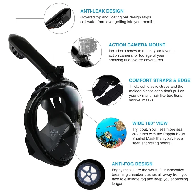 Противотуманная маска для подводного плавания полнолицевая взрослых и детей