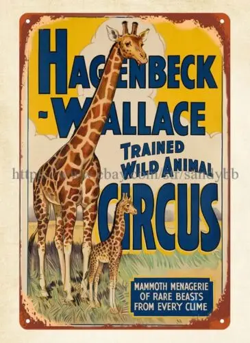 1930 год Hagenbeck Wallace обученные дикие животные цирковые металлические жестяные знаки