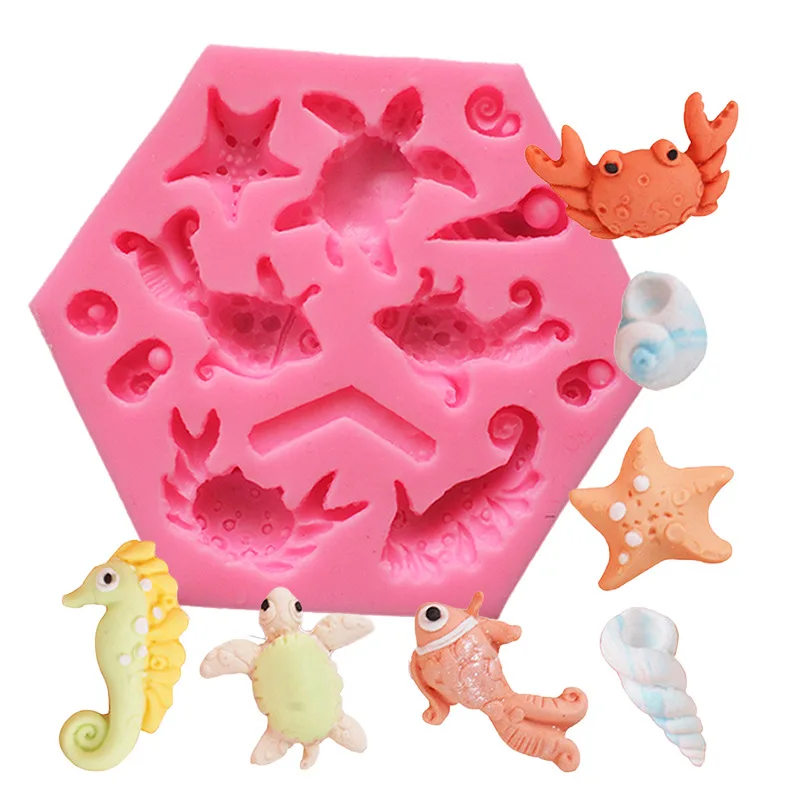 

Cake Mold Seahorse Sea Turtle Crab Goldfish DIY Mousse Sugar Turning Silicone Decoration Baking Tool