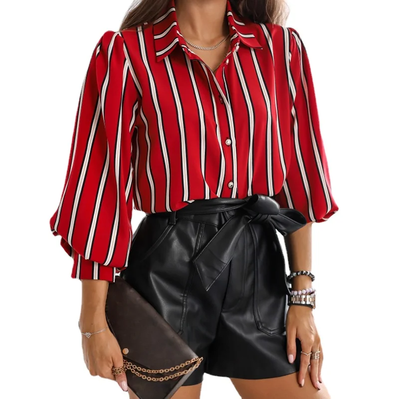 

2023 Female Stripe Spring and Autumn Long Sleeve Blouse Loose Cardigan Comfortable Casual Shirt Summer Women Tops Clothing