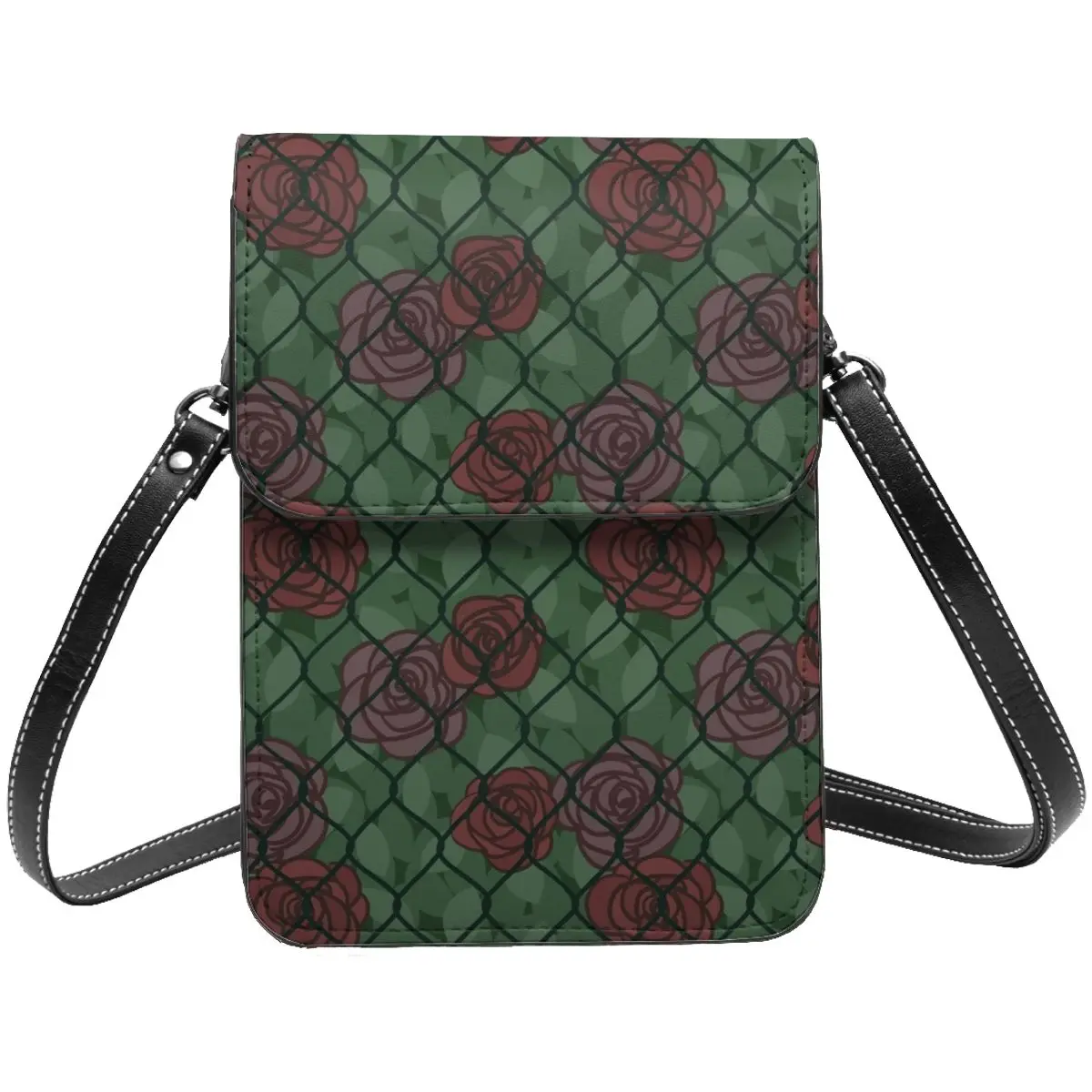 

Chain Print Shoulder Bag Rosebush Flower Shopping Leather Mobile Phone Bag Female Fashion Aesthetic Bags