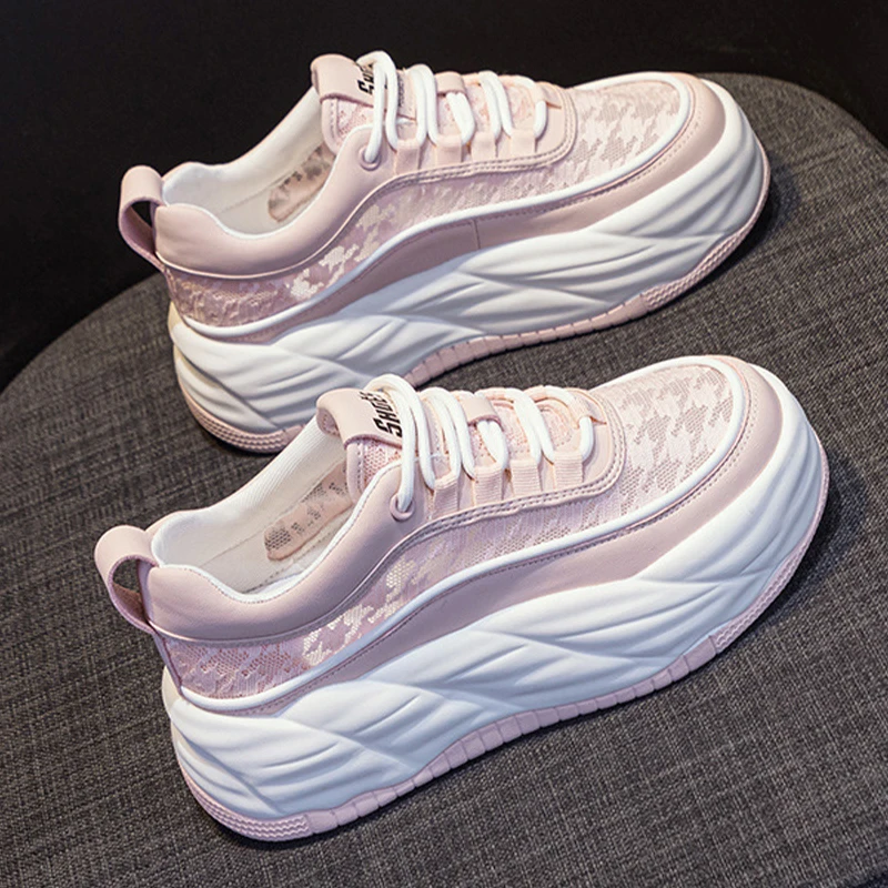 6CM Special Air Mesh Fashion Genuine Leather Comfy High Brand Breathable Chunky Sneaker Spring Summer Platform Women Wedge Shoes