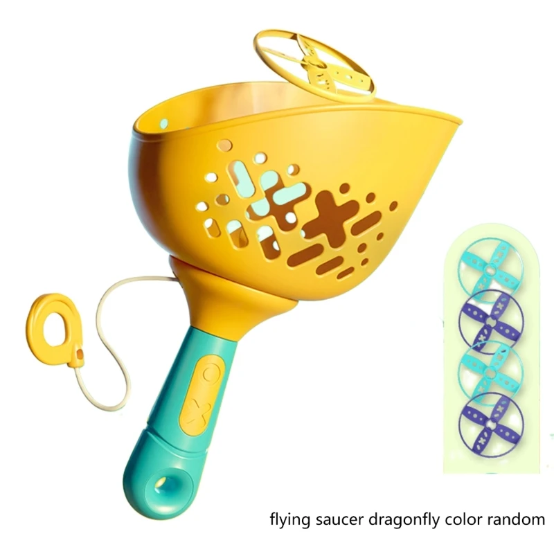 

Children Saucer Launchers Toy Outdoor Spinning Top Pull String Guns Toy Flying Disc Bamboo-Dragonfly Ejection Discs