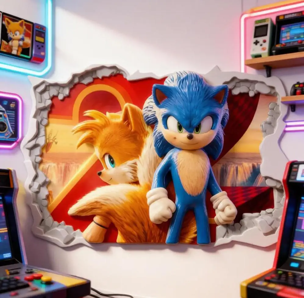 Фото Самоклеящиеся ПВХ-наклейки Sonic Stickers Tails Shadow Silver для детских комнат, настенные стикеры с ежиками в стиле аниме, граффити, подарки №1