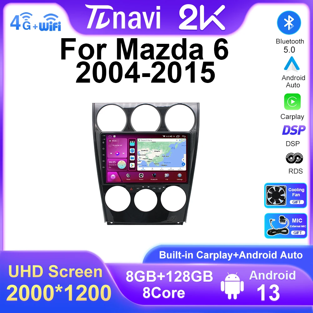 

2din 2000*1200 Android 13 Car Radio For Mazda 6 2004 2015 Auto Multimedia Player Navigation GPS WIFI DSP Carplay Audio Stereo