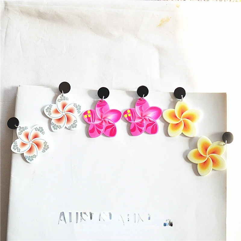 Creative Sweet Colorful Frangipani Flower Earrings Acrylic Simulated Lily Pendant Earrings for Women Girls Boho Beach Jewelry